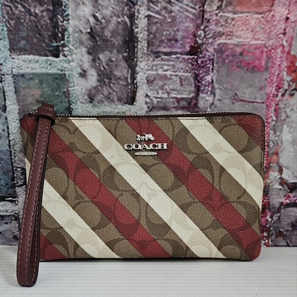 Coach Multi Color Diagonal Striped Wristlet NWT - Picture 1 of 12
